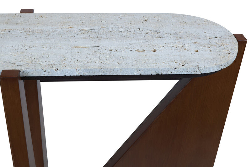 Winton Travertine Top Console Table With Acacia Wood Frame