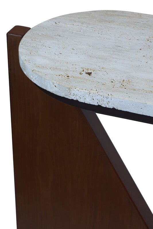Winton Travertine Top Console Table With Acacia Wood Frame