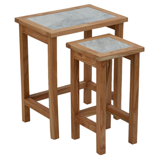 Set Of 2 Tables, Solid Wood With Ziarat White Tops