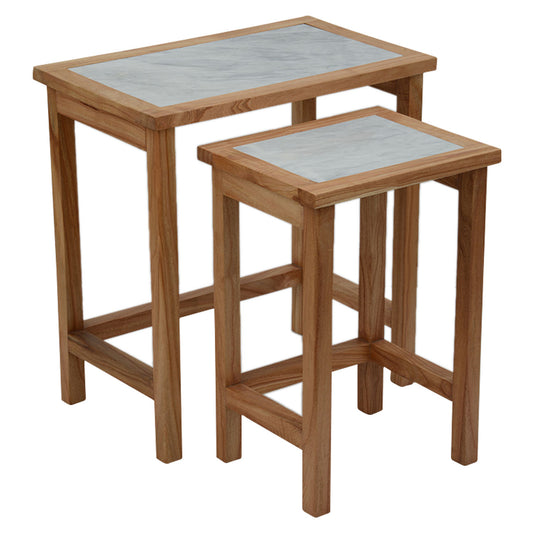Set Of 2 Tables, Solid Wood With Ziarat White Tops