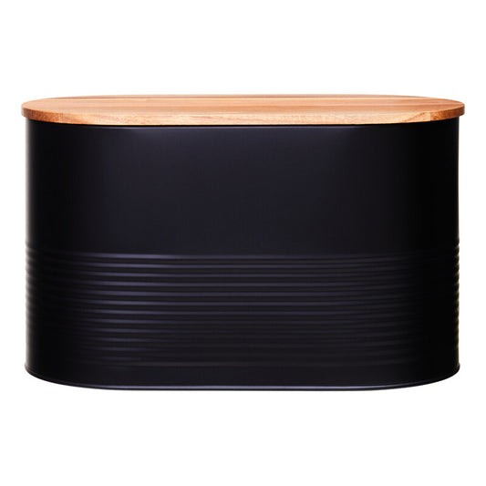 Alton Black Bread Bin With Acacia Wood Lid