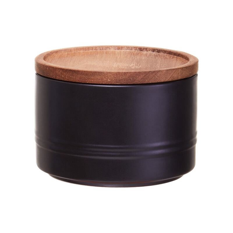 Decorative Sml Black Storage Jar W/Acacia Lid 11 D X 7.5Cm