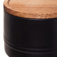 Decorative Sml Black Storage Jar W/Acacia Lid 11 D X 7.5Cm