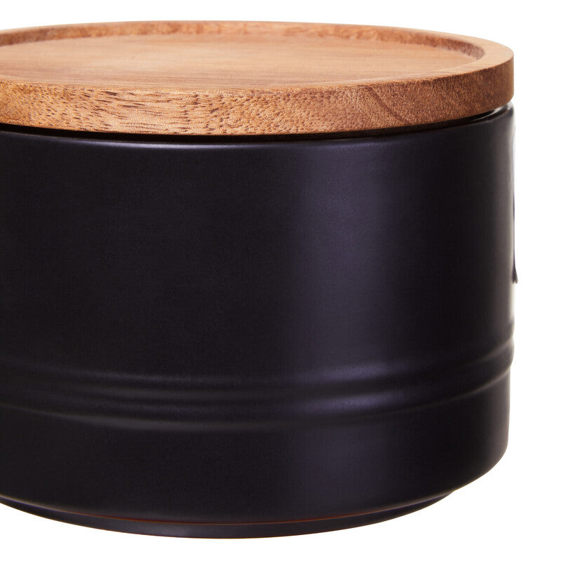 Decorative Sml Black Storage Jar W/Acacia Lid 11 D X 7.5Cm