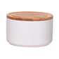 Decorative Stackable White Storage Jar W/Acacia Wood Lid