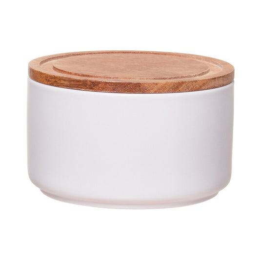 Decorative Stackable White Storage Jar W/Acacia Wood Lid