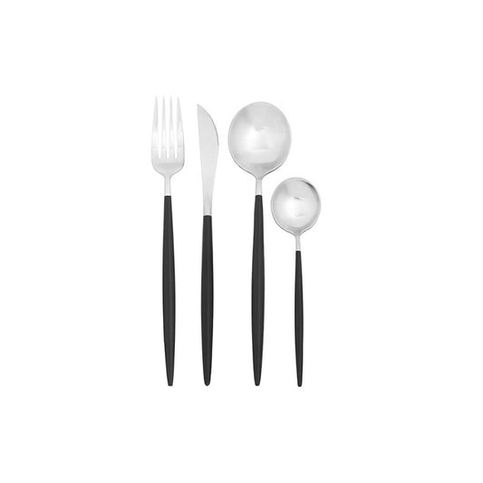 Avie 16 Piece Matte  Silver and Black Cutlery Set