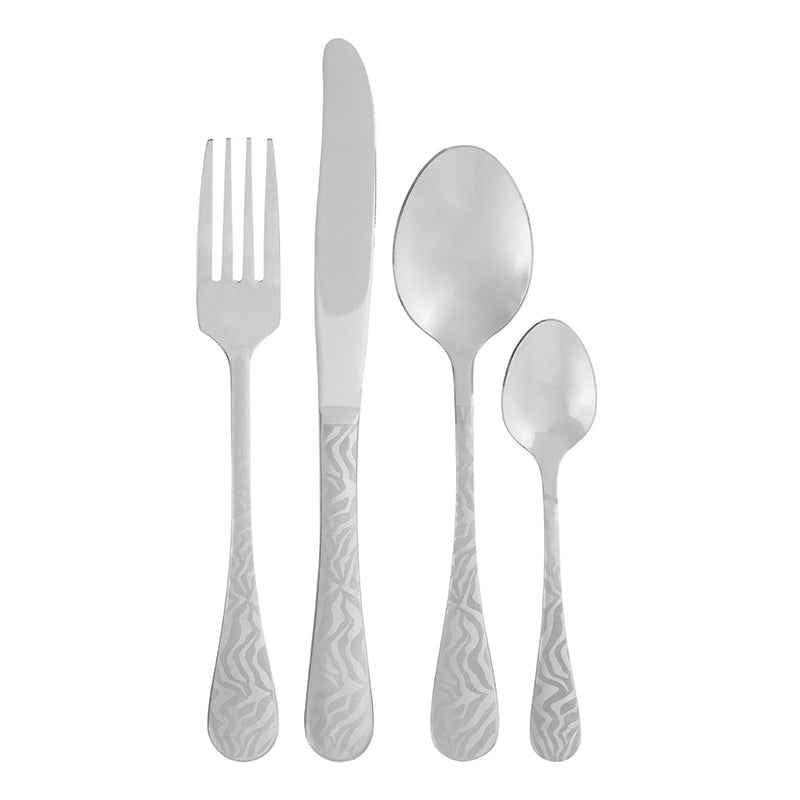 16 piece zebra patterned cutlery set for modern dining, perfect for stylish table settings.