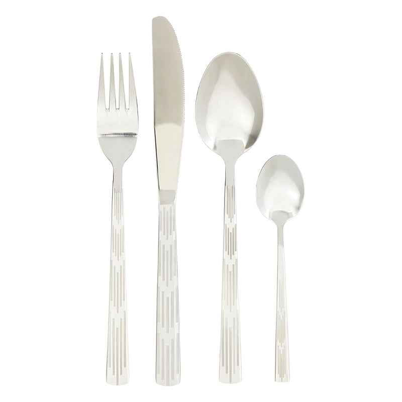 24 piece etched cutlery set for modern dining, ideal for kitchens, and upscale restaurant settings.