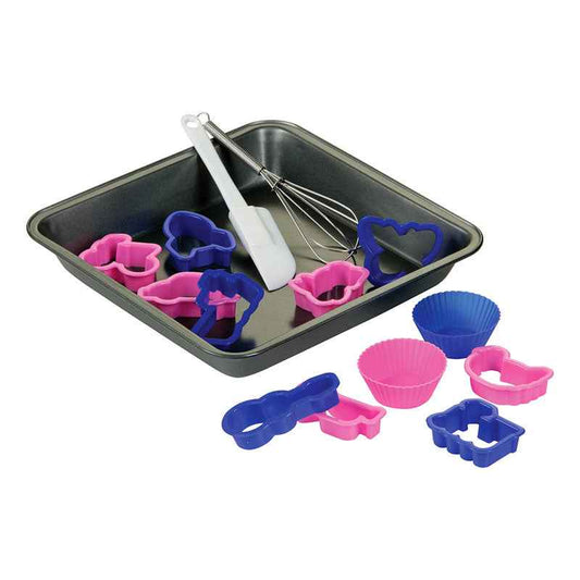 15-piece children's baking set, colorful kitchen tools for kids, perfect for baking cookies and cupcakes.