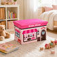 Pink cake shop kids storage box seat with toys in a children’s bedroom