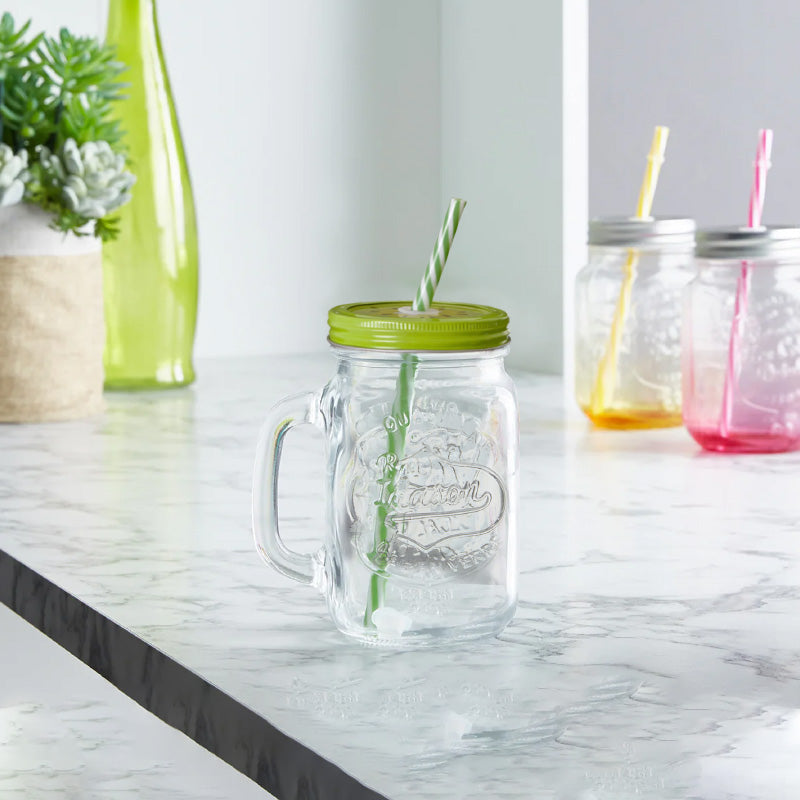 Embossed Mason Jar Mug With Kiwi Lid