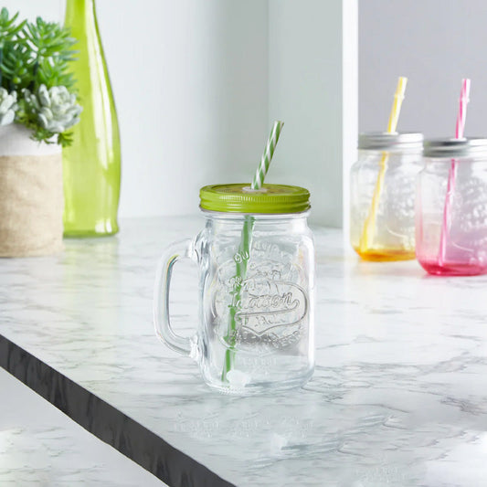 Embossed Mason Jar Mug With Kiwi Lid