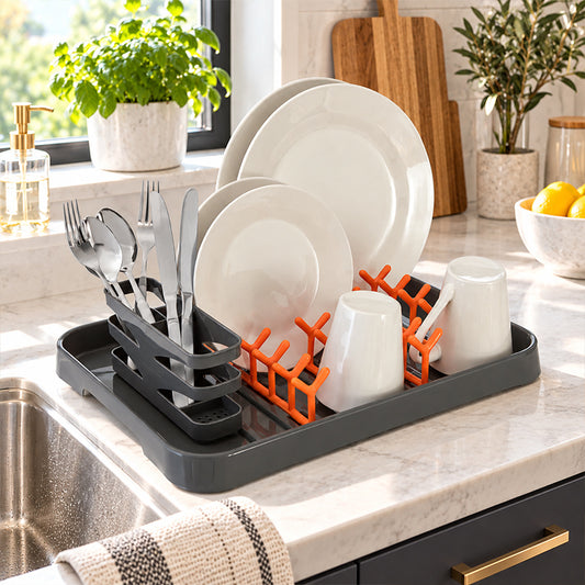 Grey And Orange Dish Drainer
