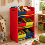 Colourful kids toy storage unit with three tiers and open toy shelves