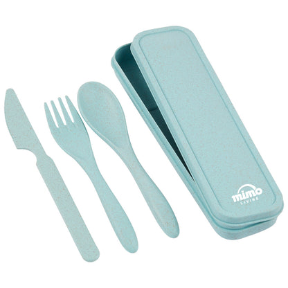 3 Pc blue finish cutlery set elegantly packaged in a sleek box, perfect for table setting and dining decor