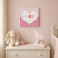 Pink SWEET heart glass wall art styled above a nursery chest with soft toys