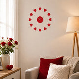 Red heart DIY wall clock above sofa with red cushions in living room