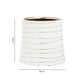 Dimension guide for a small white ribbed ceramic planter showing 14cm height and 15cm width measurements