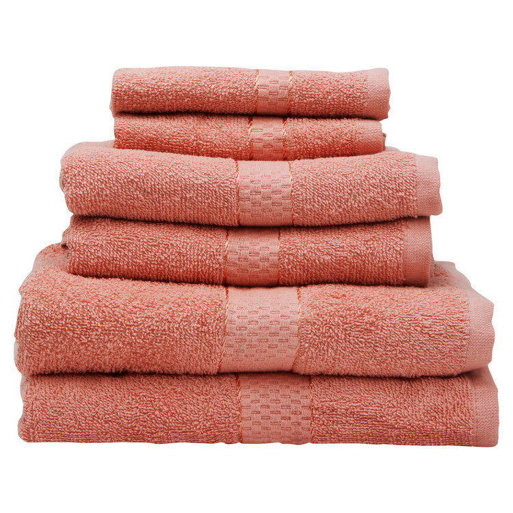 Peach pink towel set, 6-piece premium cotton collection, soft and absorbent bathroom essentials.
