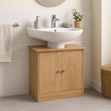 Wooden under sink bathroom cabinet with double doors below basin