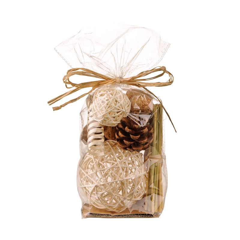 Vanilla scented mix potpourri displayed in a decorative bowl, enhancing home decor with its warm fragrance and natural elements.