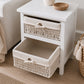 White 2-basket storage unit with one maize basket drawer open
