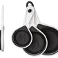 Silicone measuring cups set of 4 in black collapsed on white background