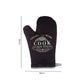 Black cotton oven mitt with Vintage Home Cook logo print, size guide showing 16cm width and 28cm length