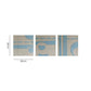 Blue geometric wall art set showing three square panels with 30cm by 30cm dimensions