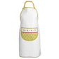 cotton kitchen apron full product view showing white body, green polka dot pocket with floral trim detail and green neck strap