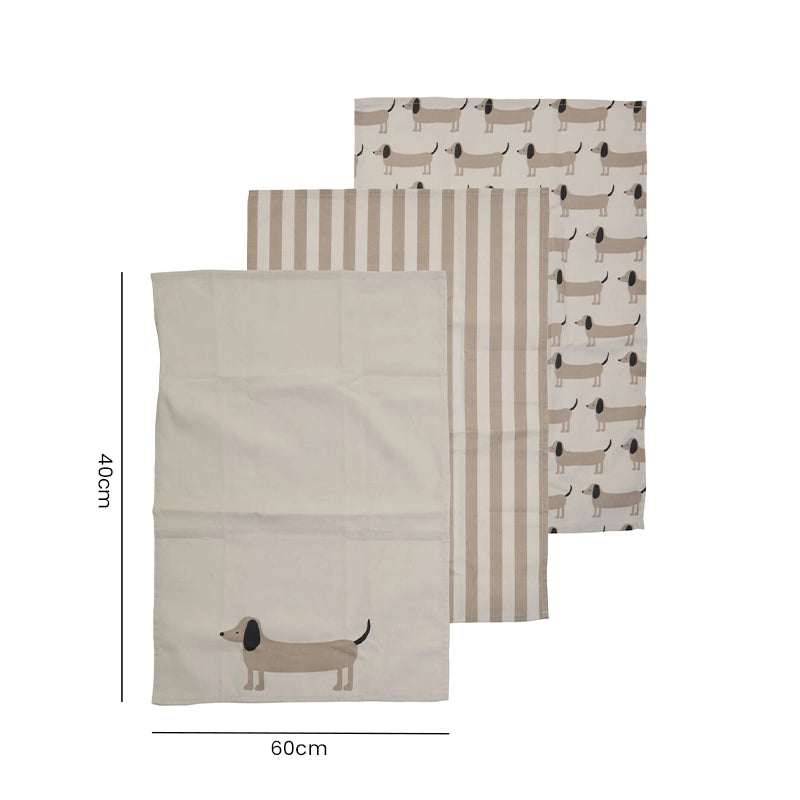 Cream Cotton Kitchen Tea Towels - Set Of 3