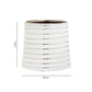 Size guide for a large white ceramic planter with horizontal stripe detail showing height and width