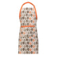 Cream kitchen apron with orange and brown leaf print pattern, orange straps and front pocket trim on a white background