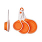 Silicone measuring cups set of 4 in orange collapsed on white background