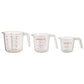 Plastic measuring jug set of 3 with clear volume markings on white background