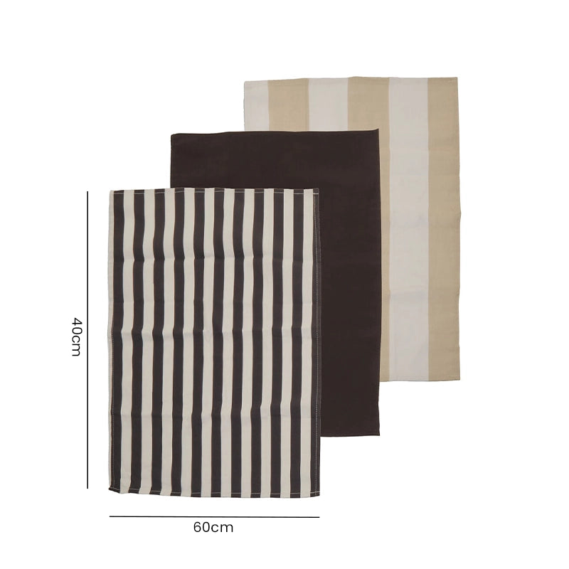 Striped Kitchen Tea Towels - Set of 3